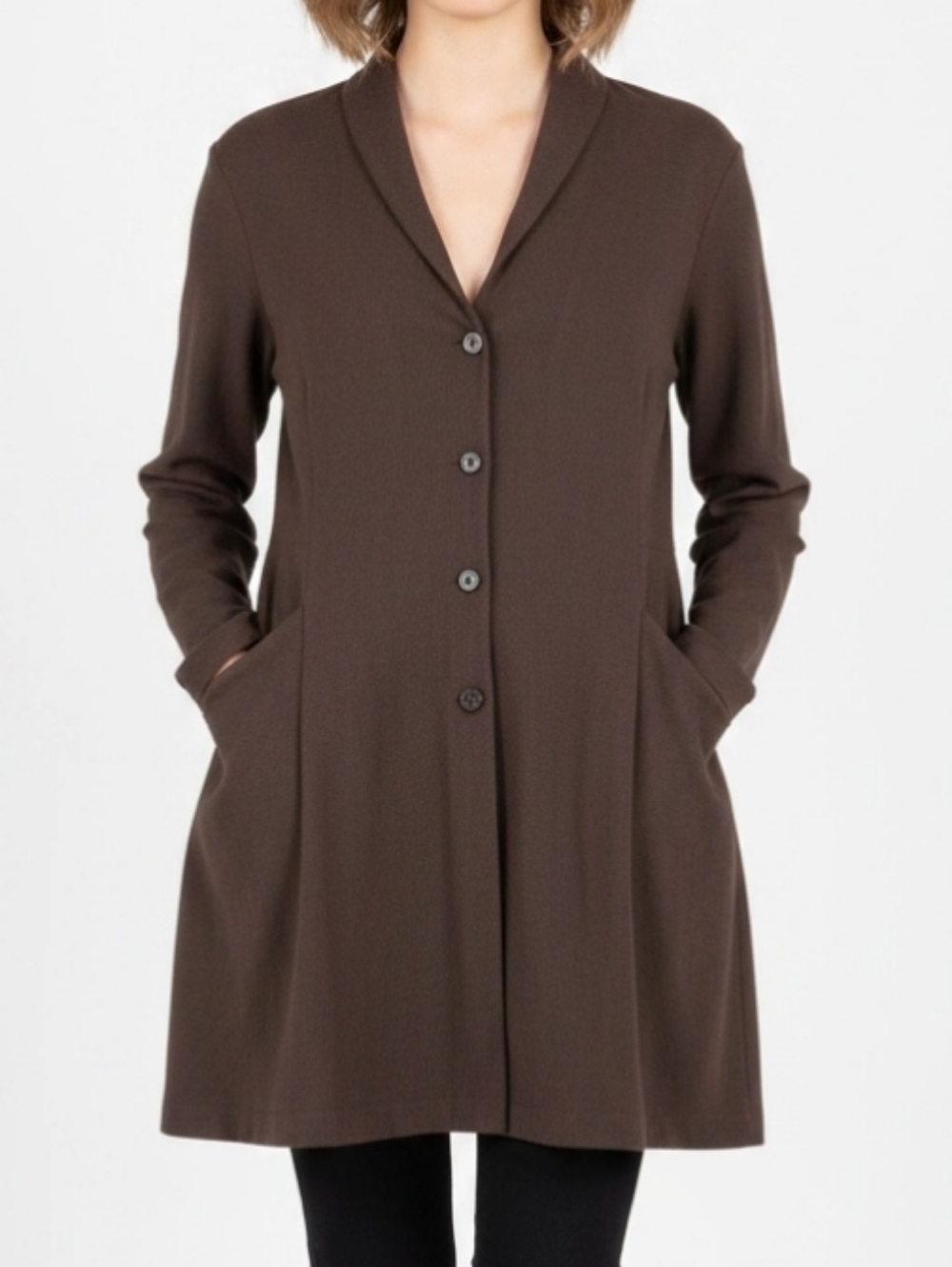 Eileen Fisher Womens Brown Wool Blend Coat Sz M Dress Coat Suit Coat Pockets